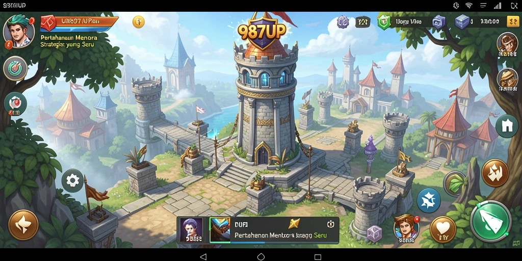 Screenshot permainan 987UP yang menampilkan aksi Tower Defense seru.