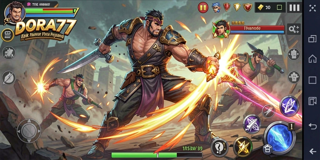 Tampilan gameplay DORA77 yang mendebarkan saat pertarungan berlangsung.