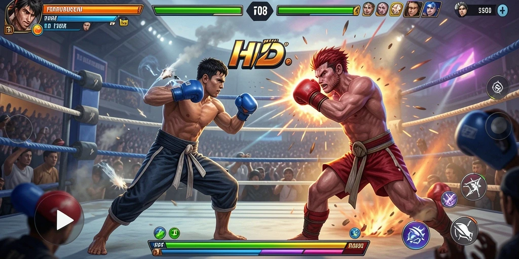 Screenshot F08 menampilkan aksi pertarungan seru dan karakter karakter yang dinamis.