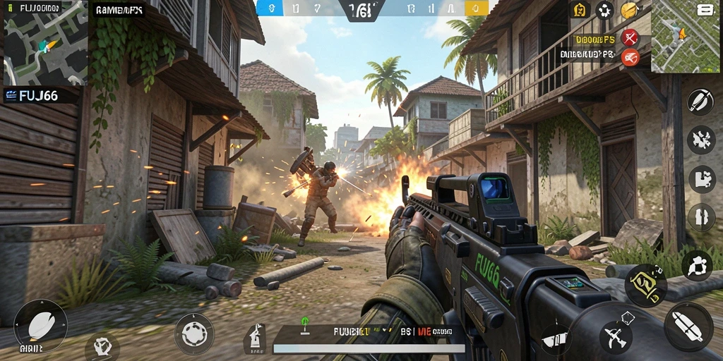 Screenshot utama FUJI66 menampilkan aksi intens dalam gameplay FPS.