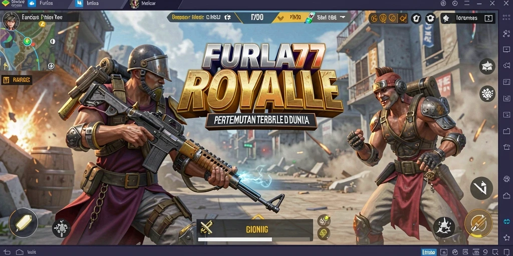 Screenshot gameplay FURLA77 menampilkan pertempuran seru di arena Battle Royale.