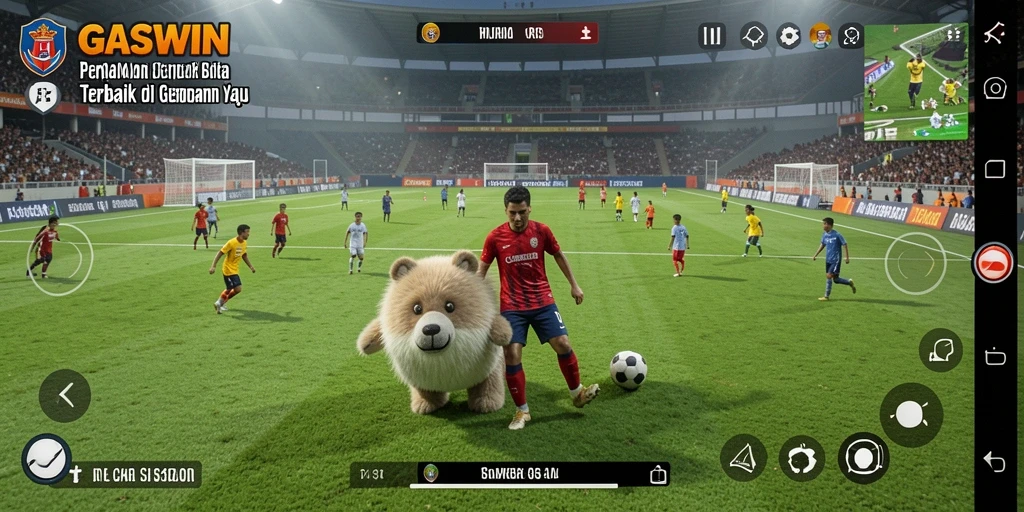 Tampilan gameplay GASWIN dengan grafis sepak bola yang menakjubkan.