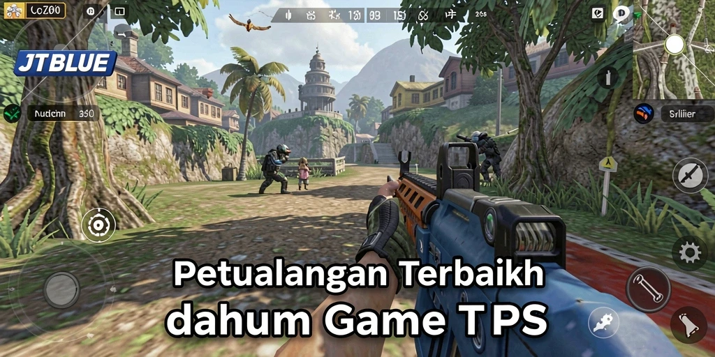 Screenshot gameplay JTBLUE menampilkan pertempuran seru dalam mode TPS.