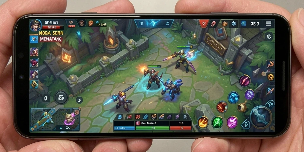 Tampilan gameplay REMI101 yang intens dan menarik di arena pertempuran MOBA.