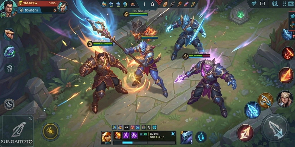 Tampilan gameplay seru dari SUNGAITOTO di arena MOBA.