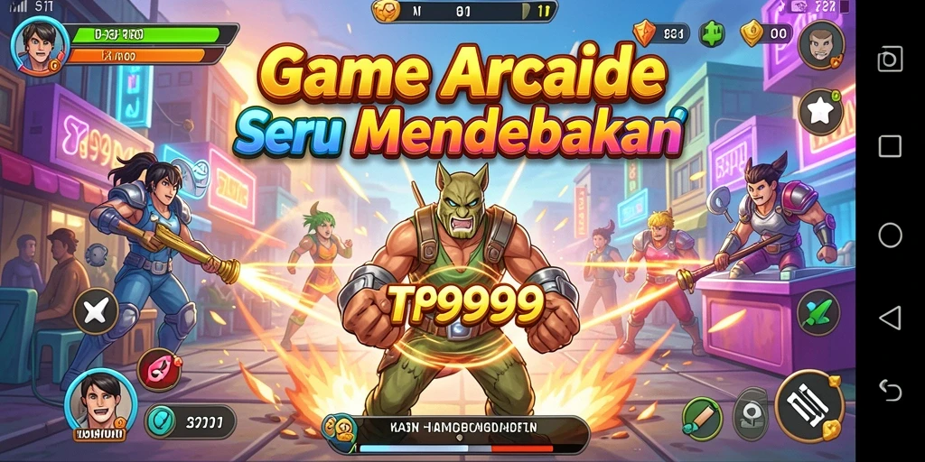 Tangkapan layar utama T9999 yang menunjukkan aksi seru dalam gameplay Arcade.