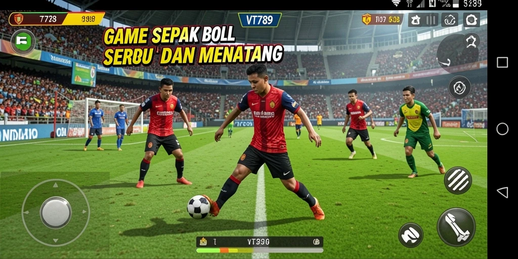 Gameplay VT789 menampilkan pertandingan sepak bola yang intens dan mendebarkan.