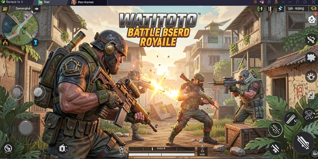 Screenshot menunjukkan aksi seru dalam permainan Battle Royale WATITOTO.