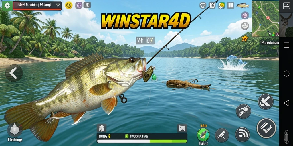 Tampilan gameplay <strong>WINSTAR4D</strong> menampilkan suasana memancing yang seru dan mendebarkan.